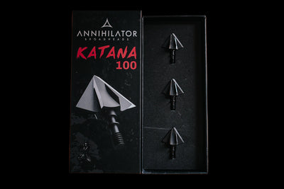 Box of Annihilator Archery Katana 100 arrows on a black background