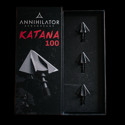 Box of Annihilator Archery Katana 100 arrows on a black background